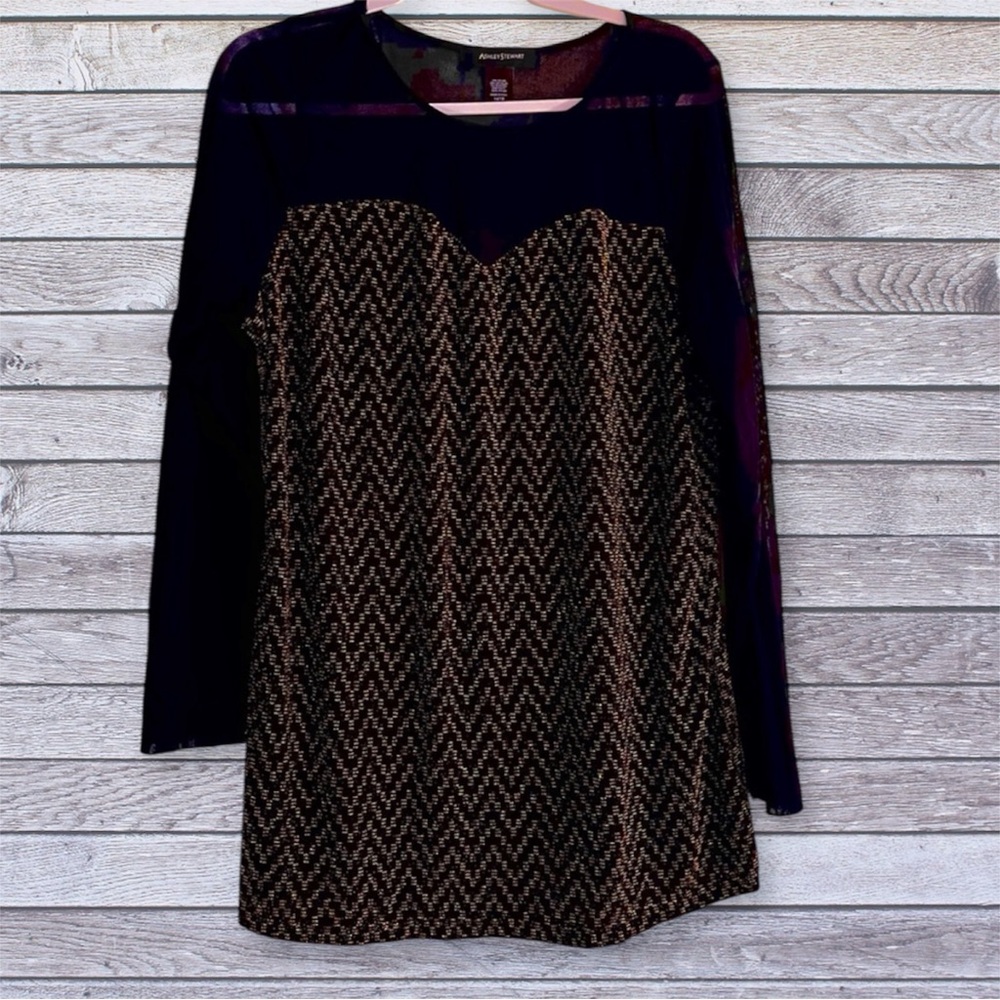 Ashley Stewart blouse with sweetheart top and sheer sleeves 14/16